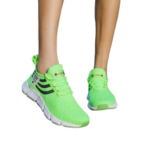 Lime green athletic shoes.