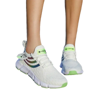 White athletic shoes with rainbow accents.