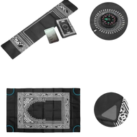 Black prayer mat with compass.