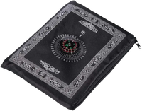 Black prayer mat with compass.