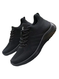 Black knit running shoes.