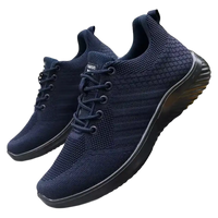 Pair of dark blue knit sneakers.