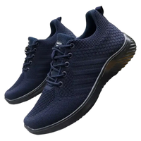 Pair of navy blue knit sneakers.