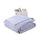 Folded gray plush blanket.
