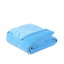 Folded light blue plush blanket.