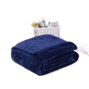 Folded navy blue plush blanket.