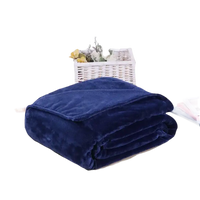Folded navy blue plush blanket.