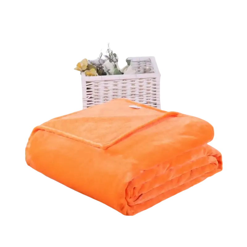 Folded orange plush blanket.