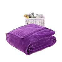 Folded purple plush blanket.