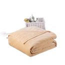 Folded tan plush blanket.