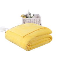 Folded yellow plush blanket.