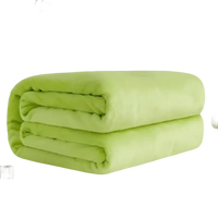 Folded light green plush blanket.
