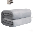 Folded gray plush blanket.