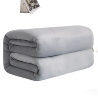 Folded gray plush blanket.