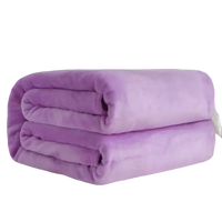 Folded purple plush blanket.