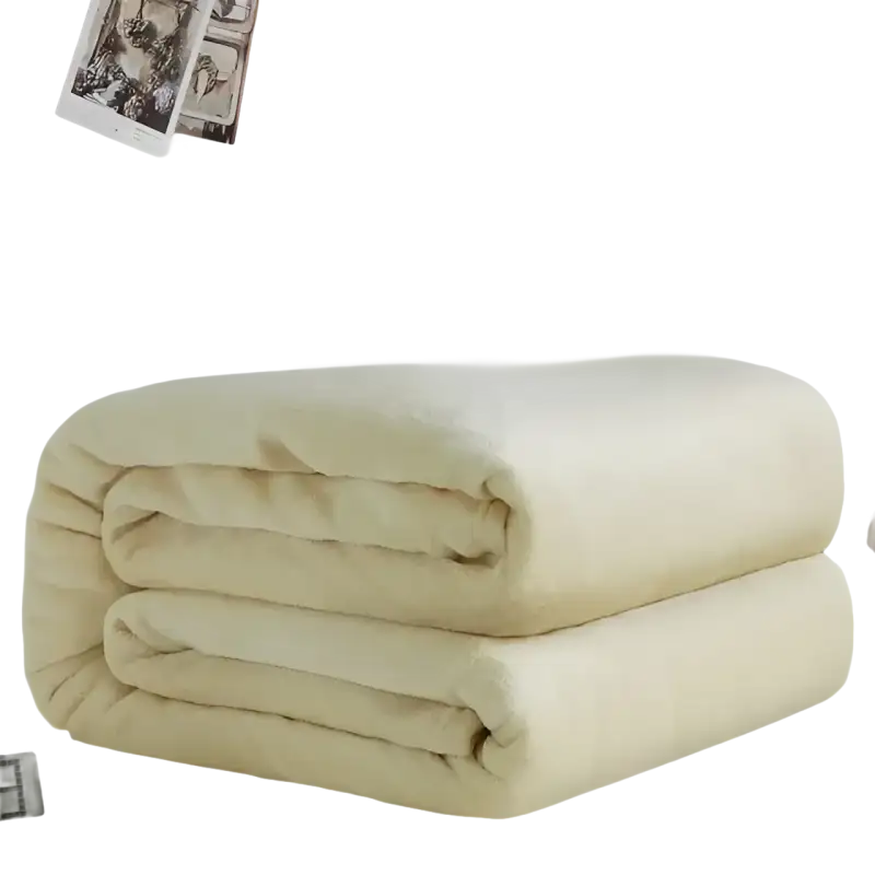Folded, soft, cream-colored blanket.
