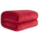 Folded red plush blanket.