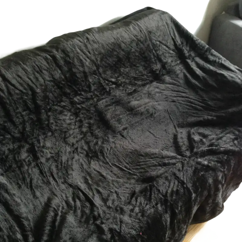 Wrinkled black velvet blanket.