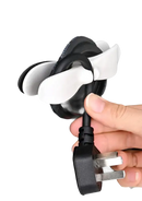 Black power cord with white organizer.