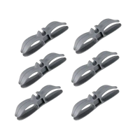 Six gray plastic clips.