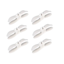 Six white plastic clips.