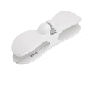 White plastic clip with dimensions.