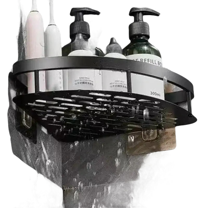 Black corner shower caddy.