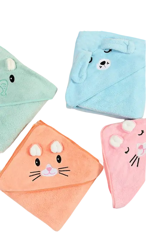 Animal-themed hooded baby towels.