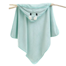Light blue hooded baby towel with unicorn design.