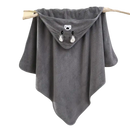 Gray hooded baby towel with bear face.