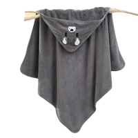 Gray hooded baby towel with bear face.