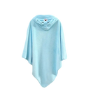 Light blue hooded poncho towel.