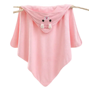 Pink hooded baby towel with bunny design.