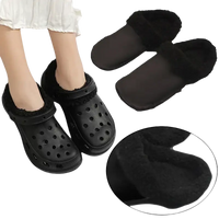 Black, fur-lined clog shoes.