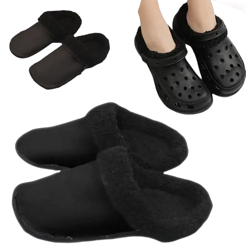 Black, fur-lined clogs.
