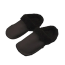Black furry slippers.