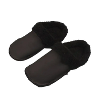 Black furry slippers.