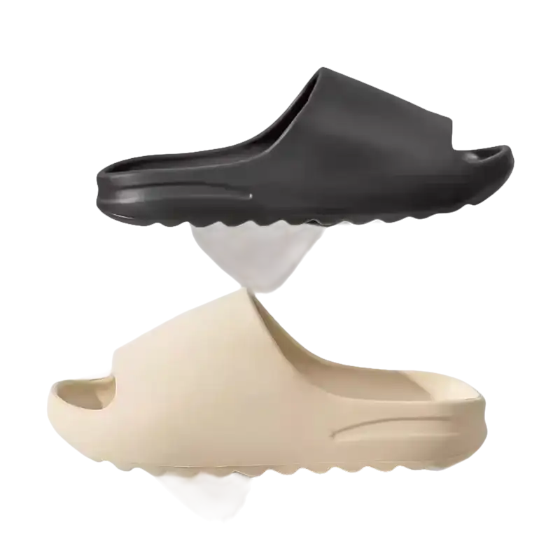 Two casual slide sandals.