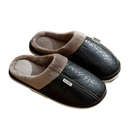 Pair of black leather slippers.