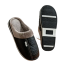 Black and gray indoor slippers.