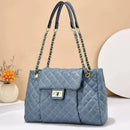 Embroidered Rhombus Chain Shoulder Bag - Blue