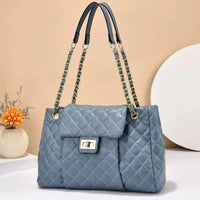 Embroidered Rhombus Chain Shoulder Bag - Blue