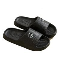 Black bear-patterned slide sandals.