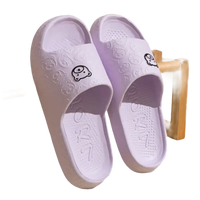 Lavender cartoon-themed slide sandals.
