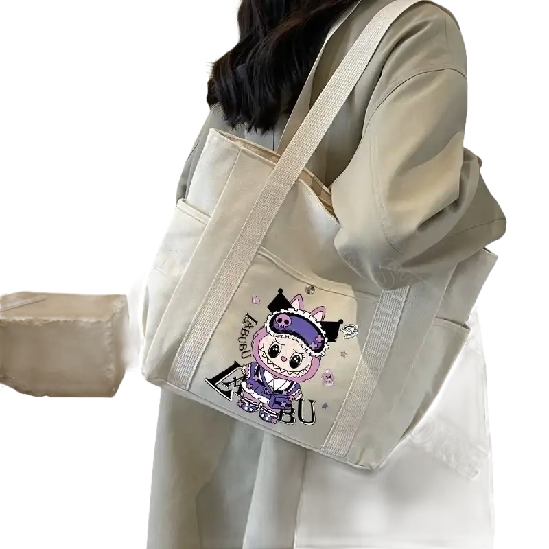 Canvas tote bag with cartoon character.