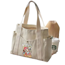 Canvas tote bag with cartoon graphic.