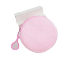 Round pink coin purse with zipper.