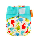Cloth diaper with sea creature pattern.