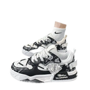 Black and white patterned sneakers.
