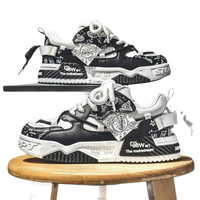 Black and white patterned sneakers.